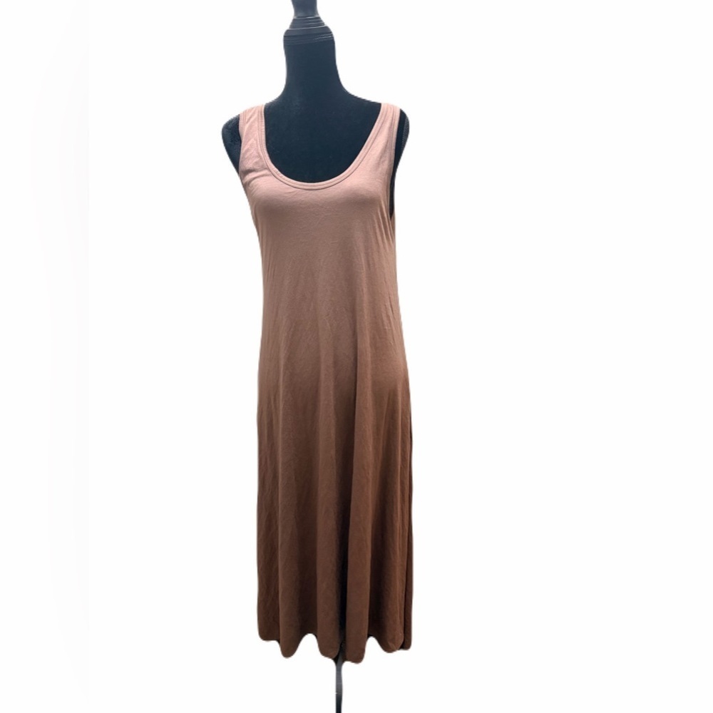 Garnet Hill brown short sleeve maxi dress w/pockets, size M Pima cotton